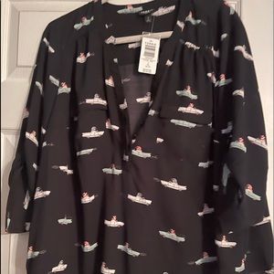 Torrid Harper Blouse 3/4 sleeve French bulldogs in classic car